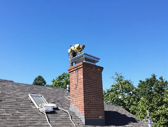 Mint Hill Chimney Sweep technician measuring a chimney cap in Mint Hill, NC