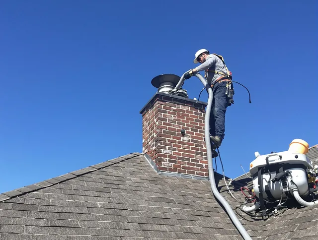 Dedicated Mint Hill Chimney Sweep team member cleaning a chimney in Mint Hill, NC