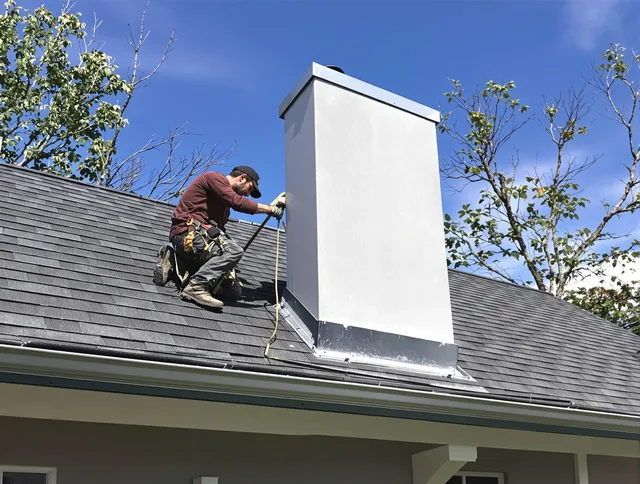 Mint Hill Chimney Sweep team member finishing chimney construction in Mint Hill, NC