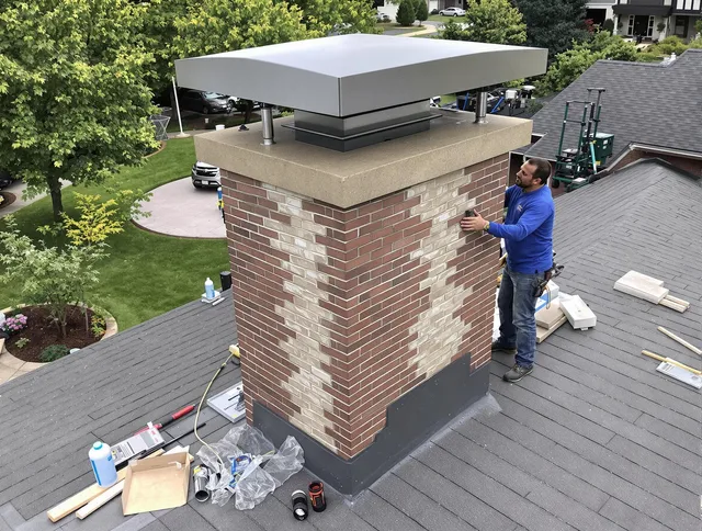 Mint Hill Chimney Sweep team working on a custom chimney remodel in Mint Hill, NC