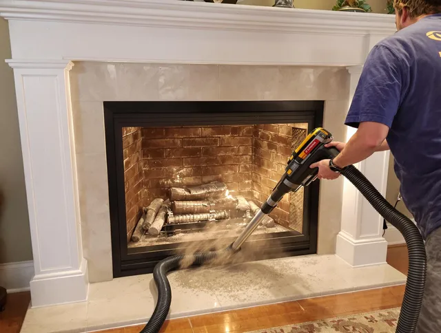 Fireplace cleaning performed by Mint Hill Chimney Sweep in Mint Hill, NC